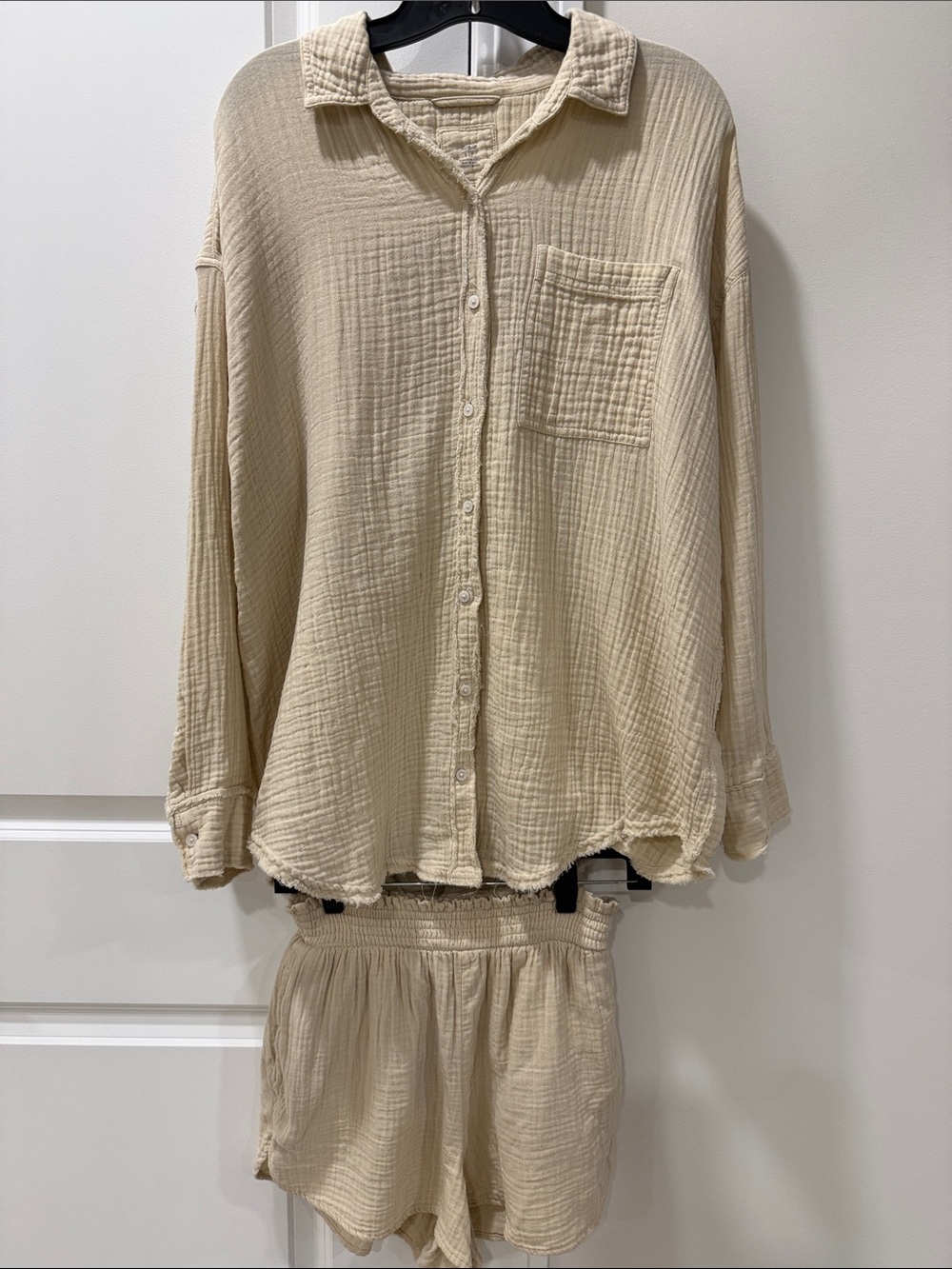 Aerie Women's Cream Gauze Button-Front Set - Size Small